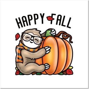 Happy Fall Cute Sloth love Autumn Pumpkin Leaf Posters and Art